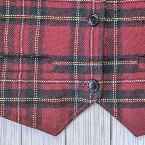 Vintage Eddie Bauer Tartan Tie Back Wool Vest in Red and Green Plaid Size Small - Picture 8 of 10
